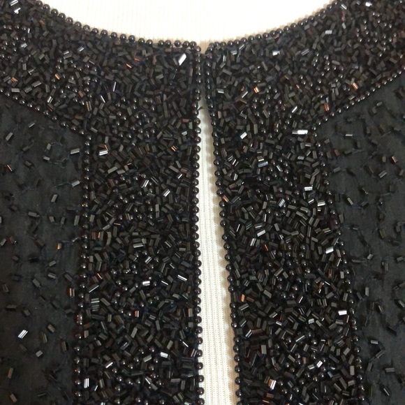 Vintage Y2K STENAY Size Small Beaded Silk Evening Top Blazer Ink Black Elegant - Picture 12 of 16
